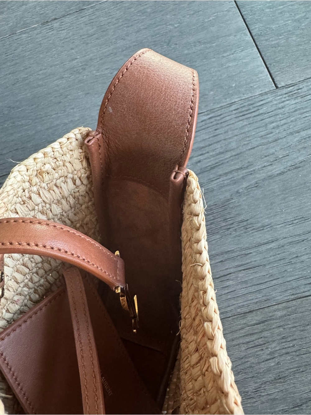 Saint Laurent Baby Le 5 A 7 Shoulder Bag in raffia and leather - Picture 5 of 12